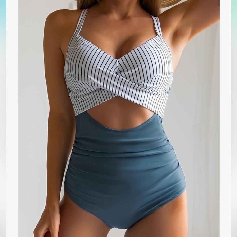 Striped Blue One-Piece Swimsuit